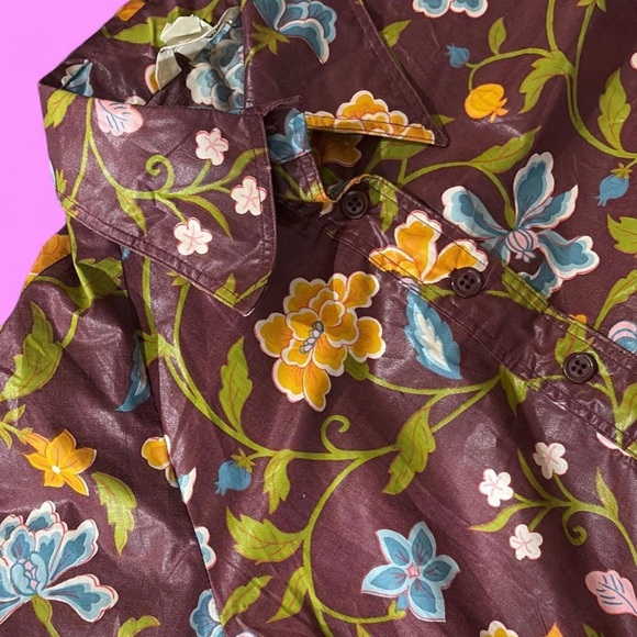 Vintage Retro Ellen Tracy Brown Floral Button Up - Picture 2 of 3